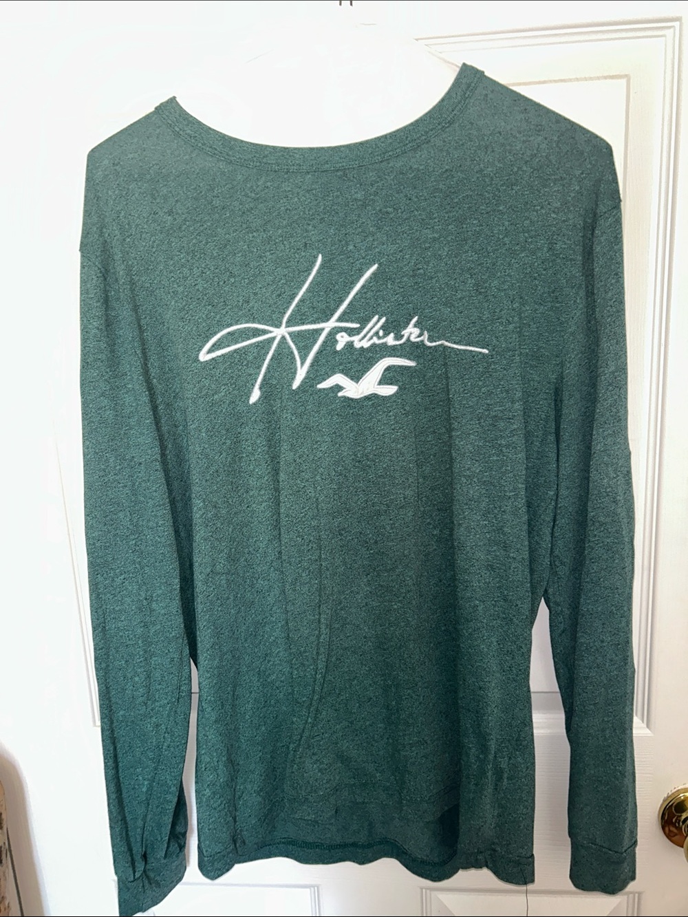 Hollister Teal Green Long Sleeve Crewneck Sweater with Script Logo